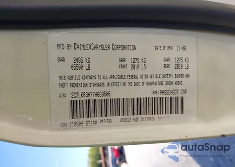 2007 Chrysler 300C from USA, damaged, VIN 2C3LK63H77H668500